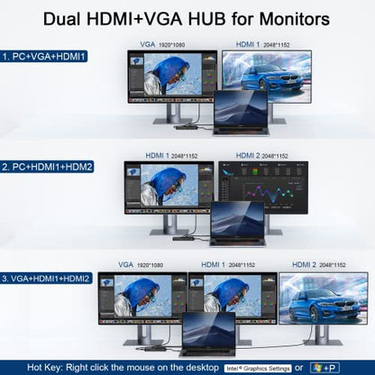 USB 3.0 Docking Station Dual Monitor,2*HDMI HUB Displaylink Dock for Laptop - color: black