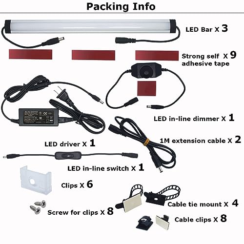 Litever Under Cabinet LED Light Bar Kits Plug in 3 pcs 12 inches Light Bars per Set Warm White 3000K 20W 1000 Lumen Dimmable for Kitchen Cabinets Counters Bookcases (3 Bars Kit-3000K) - color: Warm White 3000k