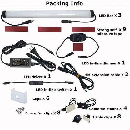 Litever Under Cabinet LED Light Bar Kits Plug in 3 pcs 12 inches Light Bars per Set Warm White 3000K 20W 1000 Lumen Dimmable for Kitchen Cabinets Counters Bookcases (3 Bars Kit-3000K) - color: Warm White 3000k