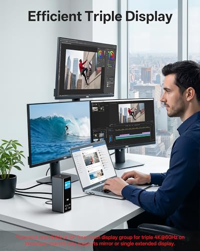 Selore Laptop Docking Station 3 Monitors, Triple 4K Display 3 HDMI 2 DP, Smart Display with Weather,100W PD, 10Gbps USB A/C, Gigabit Ethernet, SD/microSD Reader for Dell/HP/Lenovo/Asus/Acer - color: Space Grey