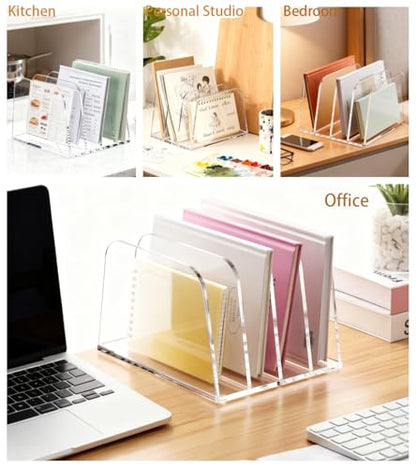 YUXUN Clear Acrylic Desktop File Sorter Organizer,Upright File Organizer, 5-Section Bookshelf for Home Office & Classroom - size: 5-Section