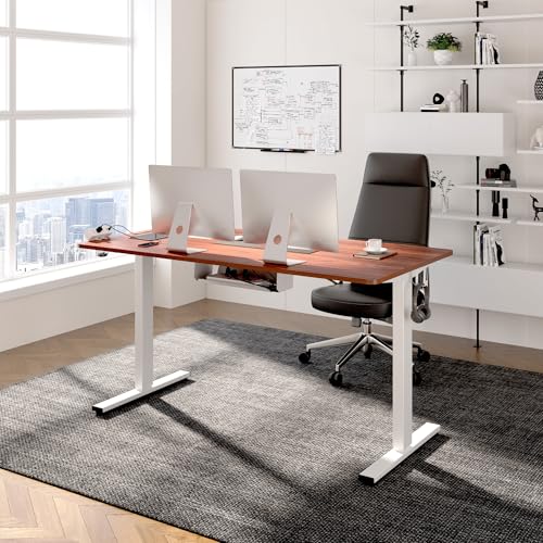FLEXISPOT EN2 48"x30" Whole-Piece Standing Desk with Power Strip, Mahogany | Whole-Piece Desktop, Easy-Access Clamp Power Strip, Organized Cable Management, Modern Home Office Setup - color: Mahogany Top + White Frame, size: 48x30"
