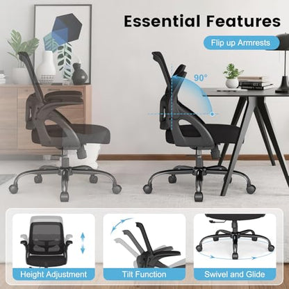 AnyGod Big and Tall Office Chair 400lbs Heavy Duty, Comfy Mesh Desk Chair | Wide Seat Computer Chair, Ideal for Heavy People, Ergonomic Design, Lumbar Support, Flip-up Armrests, Swivel Executive Chair