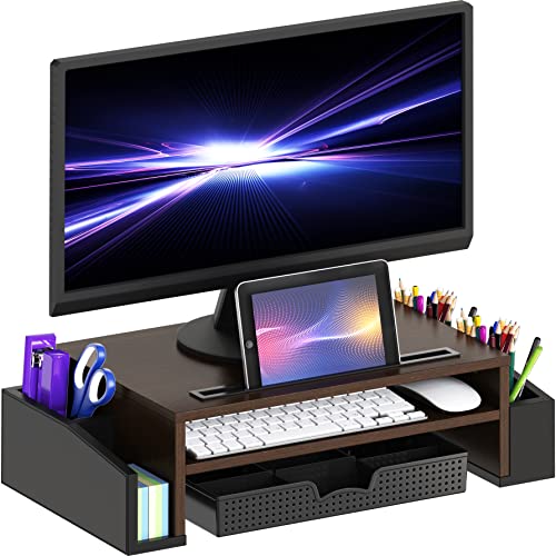 Simple Houseware Desk Monitor Stand Riser w/ Adjustable Tray, Espresso - color: Espresso