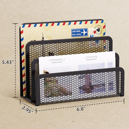 Marbrasse Mail Organizer for Desk, 3-Slot Mesh Metal Mail Holder countertop, Letter Holder, Office Desktop Envelope and Document Storage Rack (Black) - color: Black