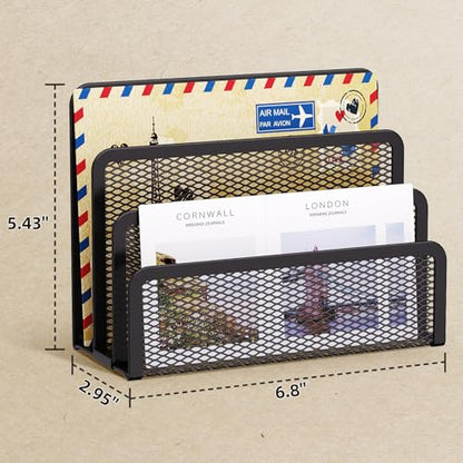 Marbrasse Mail Organizer for Desk, 3-Slot Mesh Metal Mail Holder countertop, Letter Holder, Office Desktop Envelope and Document Storage Rack (Black) - color: Black