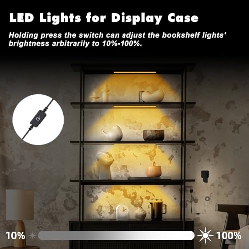 JUSJUBR LED Shelf Lights, 4x12 Inch Warm White 3000K Dimmable Shelf Lighting with Memory Function, Ultra-Thin Black Display Case Lights, Display Cabinet Lights - color: Black Shell-Warm White 3000K