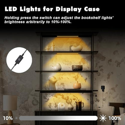 JUSJUBR LED Shelf Lights, 4x12 Inch Warm White 3000K Dimmable Shelf Lighting with Memory Function, Ultra-Thin Black Display Case Lights, Display Cabinet Lights - color: Black Shell-Warm White 3000K