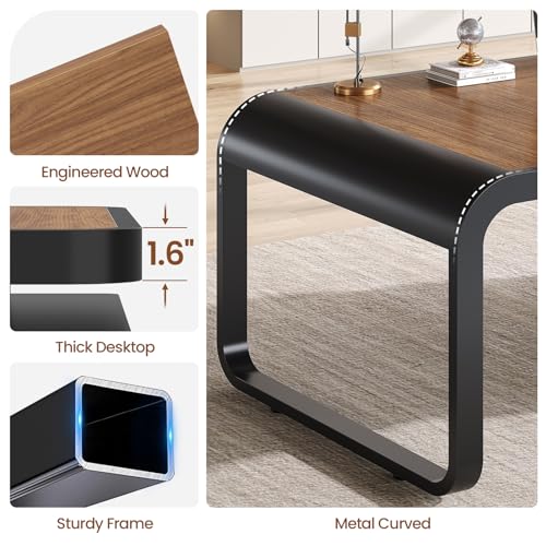 Itaar 70.9" Executive Desk, Large Computer Desk with Drawers and Lateral File Cabinet, Office Desk with Removable Shelves, Business Furniture Desk Workstation for Home Office, Brown - color: Brown