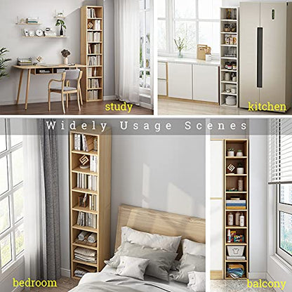 IOTXY Small Narrow Corner Bookcase - 47 Inches Tall Gap Freestanding Storage Cabinet, 5 Lattices Open Shelves Tower Rack, Cubes Bookshelf in Oak | Modern Minimalist Style, MDF Material, Adjustable Shelves, 5 Cubes Open Bookshelf, Floor Tower Rack, Space-S