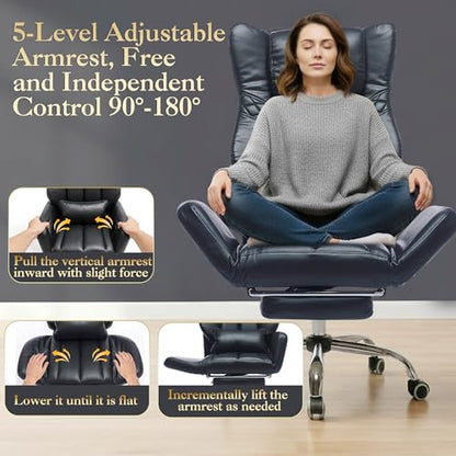 High Back Criss Cross Office Chair with Foot Rest & Flip Armrests | Big and Tall Criss Cross Gaming Chair, PU Leather Ergonomic Home office Computer Desk Chair, 155°Reclining with Lumbar Pillow - color: Black