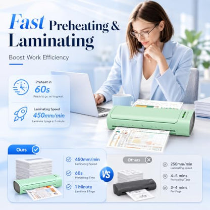 13 Inch Laminator Machine, 11x17 Hot & Cold Thermal Laminator, A3 11-in-1 Laminating Machine with 30 Sheets, 60s Warm-Up, Never-Jam Design Lamination for Teachers, Home, School & Office -Green - color: Green