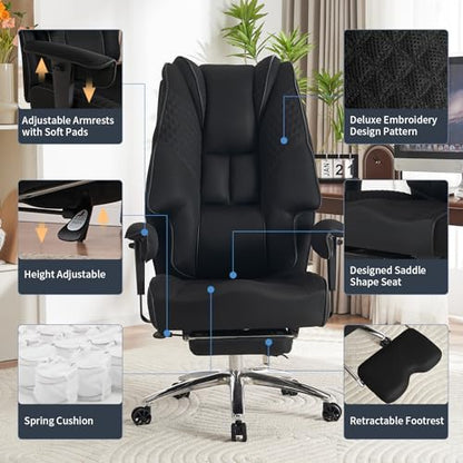 Big and Tall Office Chair 400lbs Wide Seat, Leather High Back Executive Office Chair with Foot Rest, Ergonomic Chairs Lumbar Support for Lower Back Pain Relief (Mesh Black) - color: Mesh Black