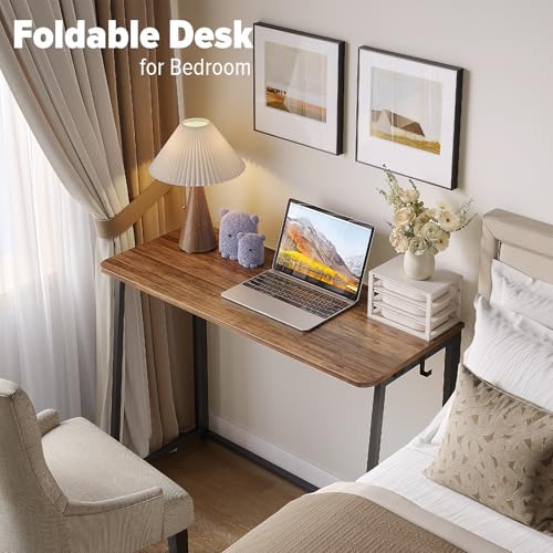 WOHOMO Folding Desk, 39.4" Foldable Computer Table for Small Spaces, Walnut - color: Brown, size: Large Size:39.4 x 15.7
