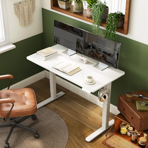 INNOVAR Glass Standing Desk with Drawers, 40 x 24 Inches Electric Height Adjustable Desk, Tempered Glass Top Stand Up Desks for Home and Office, White - color: Super White, size: 40 inch