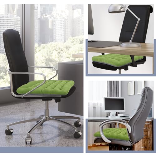 BUYUE Good Support Office Chair Cushion Padded, Soft Velvet Comfortable Non-Slip Seat Cushion for Computer Desk Kitchen Chair (1 Count, Green) - color: Green