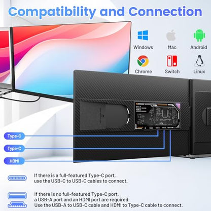 Teamgee 15.6" Laptop Screen Extender, Slim & Lightweight Portable Monitor for Laptop, Full HD IPS, 360° Rotating Stand, Detachable, USB-C Plug & Play, RGB Lighting, Thin Bezels - size: Screen 15.6