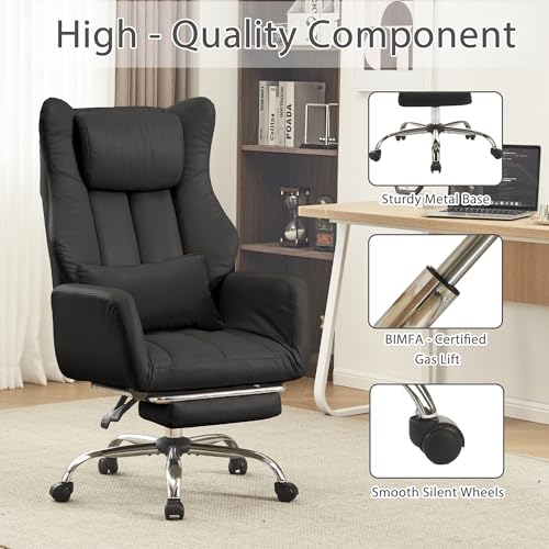 JOMEED Cross Legged Office Chair with Footrest,Flip Armrest,Black - color: Black