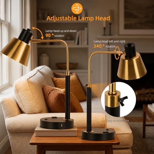 Adjustable Desk Lamp with Dual USB-C/A & AC Outlet 340° Swivel Lamp Head - style: Modern 1