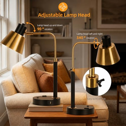Adjustable Desk Lamp with Dual USB-C/A & AC Outlet 340° Swivel Lamp Head - style: Modern 1