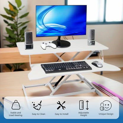 Standing Desk Converter, 32" Wide Height Adjustable Sit Stand Up Desk Riser with Keyboard Tray, Desktop Workstation Riser for Home Office Computer Laptop, Particle Board (White) - color: White