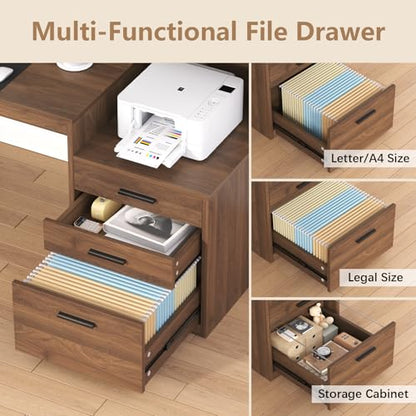 65" Computer Desk with 3 Drawers & Printer Shelf for Home Office | Office Desk with Printer Shelf & File Drawer, Executive Desk Writing Study Table with Monitor Stand, Brown - color: Brown