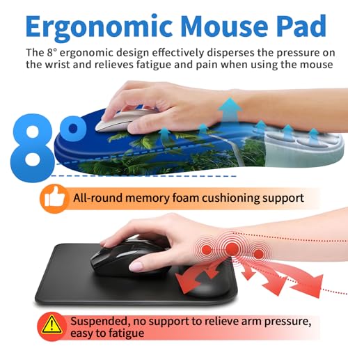 YIWEI Ergonomic Mouse Pad with Wrist Rest for Carpal Tunnel Pain Relief - color: Beach-3