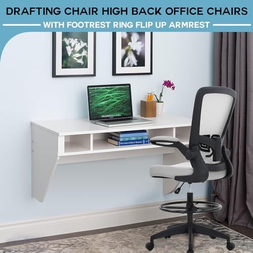 PayLessHere Ergonomic Drafting Chair Tall Office Chair High Adjustable Standing Desk Chair with Lumbar Support Mesh Back Footrest Flip-Up Arms for Office Computer Desk Standing Desk, Grey - color: Grey