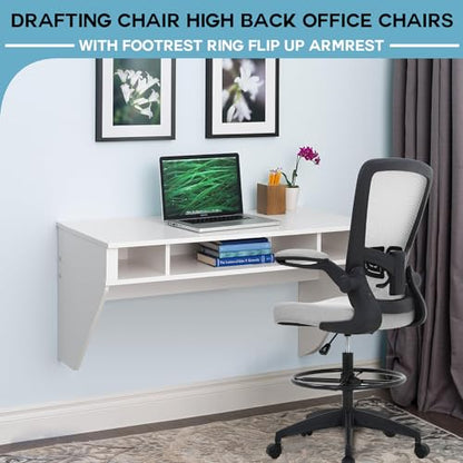 PayLessHere Ergonomic Drafting Chair Tall Office Chair High Adjustable Standing Desk Chair with Lumbar Support Mesh Back Footrest Flip-Up Arms for Office Computer Desk Standing Desk, Grey - color: Grey