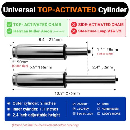 8.4-10.9 Inches Office Chair Cylinder Replacement, TOP-Activated - color: Polished Steel, size: 2.4‘’ Height Range