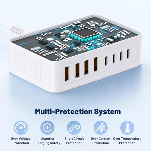 8-Port USB C Charging Station,65W GaN USB C Charger Block,PD 3.0 Desktop Charger, Power Strip Adapter Compatible with iPhone 17/16/15/14,MacBook Air/Pro,DELL, iPad Pro,Galaxy and More,White - color: WHITE