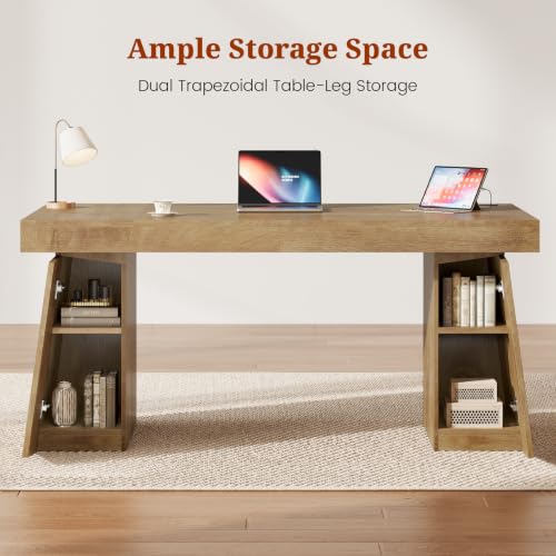 UPOSOJA 55.9" Executive Desk with Storage & Power Outlets, Home Office Desk - color: Oak, size: 55.9in Cabinet