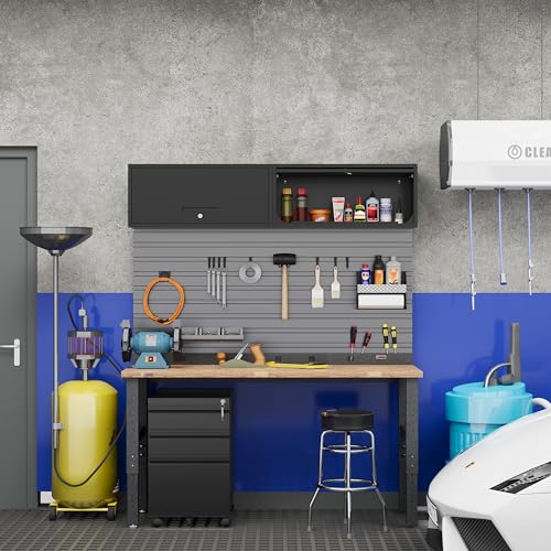 Fesbos Metal Storage Cabinet Black Wall Cabinets with Locking Door - Wall Mounted Storage Cabinet for Garage Warehouse Home Office - Assembly Required - color: Black, size: 13"D x 31.5"W x 13.7"H