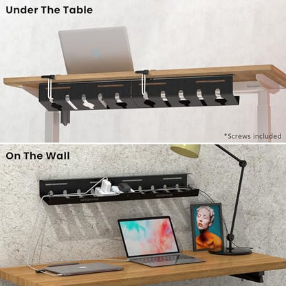 UNITEDPOWER Cable Management Tray, 2-Pack Metal Power Strip Holder for Under Desk Wire Cord Organizer, Office/Home，Black