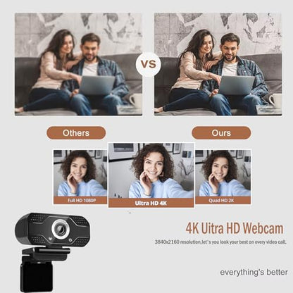 2K HD Webcam with Microphone, Noise Cancellation, Privacy Cover, Wide-Angle Lens, Auto Light Correction, Plug & Play USB Webcam for Laptop, Desktop, PC, Zoom, Skype, Stream (2K) - style: 2K
