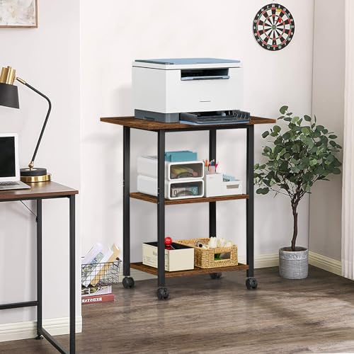 Lerliuo 3-Tier Printer Stand, Industrial Rolling Printer Table with Storage - color: Brown, size: 3-Tier