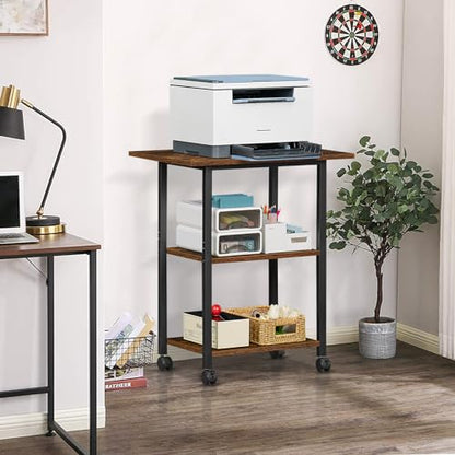 Lerliuo 3-Tier Printer Stand, Industrial Rolling Printer Table with Storage - color: Brown, size: 3-Tier