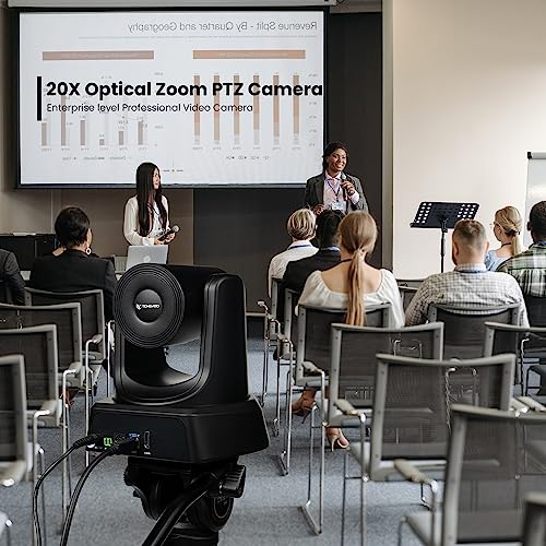TONGVEO Conference Room PTZ Camera System with 20X Optical Zoom, AI Auto Tracking 1080P 60fps HDMI USB Webcam for Church Streaming Online Video Conference,Compatible with Zoom, OBS Easy Setup - color: Black