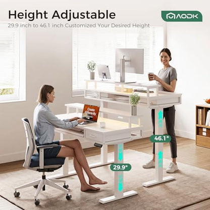 AODK 55 Inch Electric Standing Desk with Drawers & Keyboard Tray, White - color: White, size: 55 Inch