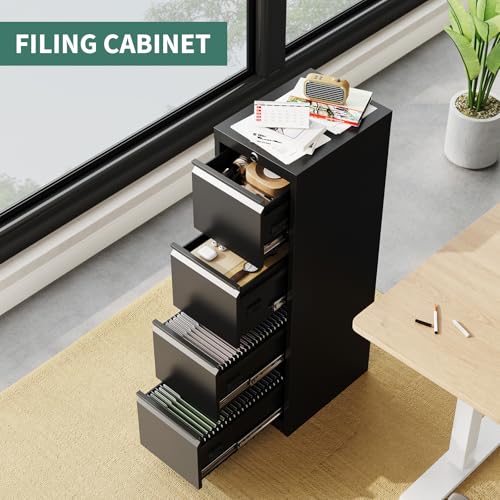 File Cabinet 2-Drawer Lateral with Lock, Metal Office Filing Cabinet for Letter/Legal/a4, Heavy Duty Storage Organizer, Full Extension Drawers, Anti-Tip Safety, Black, Home Office Organization - size: 4-Drawer
