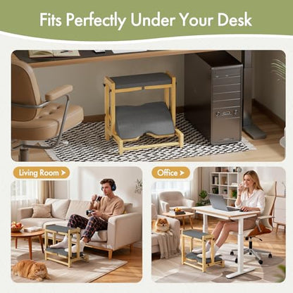 Double Step Foot Rest Under Desk, Adjustable Wooden Desk Foot Rest with 4 Heights, Ergonomic Foot Stool with Cushion for Office, Gaming & Study (Natural Color) - color: Natural Color