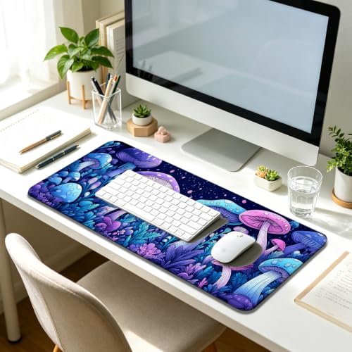 Purple Mushroom Large Mouse Pad & Desk Mat for Game, Office & Home | 31.5"x11.8"x0.12", HD Print, Long, Extended, Ultra-Smooth Surface, Non-Slip Rubber Base, Stitched Edges, Office Accessories - color: XK03