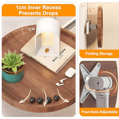 Round Wall Mounted Folding Table for Small Spaces, 11.8" x 11.8" | Floating Wall Mount Side Table, Retractable Wall Desk Fold Down, Solid Wood Tabletop with Aluminum Alloy Brackets (White) - color: White
