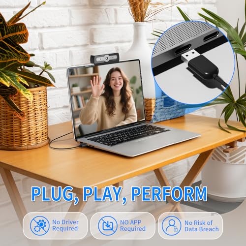 1080P Webcam with Microphone, USB Computer Camera for PC Full HD Web Cam for Desktop Computer Auto Light Adjustment Streaming Camera Plug and Play Noise Cancelling Webcam for Windows & Mac