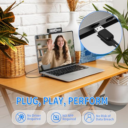 1080P Webcam with Microphone, USB Computer Camera for PC Full HD Web Cam for Desktop Computer Auto Light Adjustment Streaming Camera Plug and Play Noise Cancelling Webcam for Windows & Mac