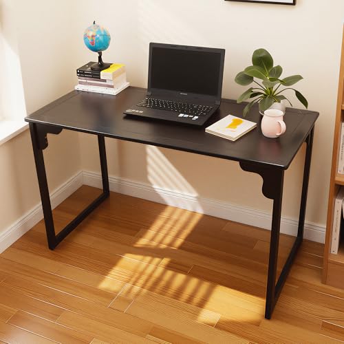 Solid Wood Desk with Drawer, Small Writing Desk for Small Spaces,Gaming Study Home Office Workbench woodenDesks for Work, 39 inch Wooden Computer Desk for Bedroom Black Walnut Color