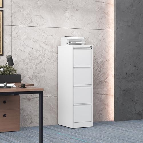 4 Drawer File Cabinet for Home Office, Vertical Filing Cabinet | Metal Lockable File Cabinet for Storage, Ideal for Legal/Letter/A4 Files, 52.3"H x 17.7"D x 15.2"W, Require Assembly, White - color: White, size: 52.3"H - 4 Drawer