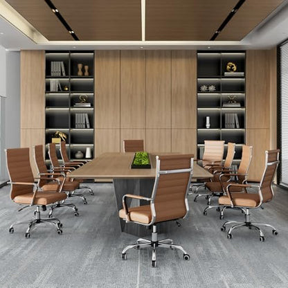 Okeysen Ergonomic Office Desk Chair, Ribbed Leather Modern Conference Room Chairs, Executive Adjustable Swivel Rolling Chair for Home & Office. - color: Ribbed Brown