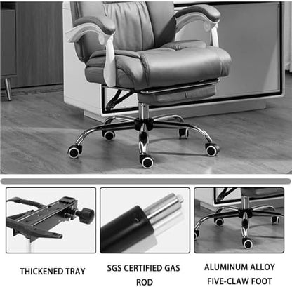 Ergonomic Executive Office Chair with Footrest Leather Computer Desk Chair High Back Home Task Chair with Lumbar Support Comfortable for Bedroom Business(Gray) - color: Grey