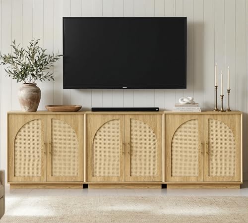 FORTUNETEC 31.7" Sideboard Buffet Cabinet with Storage, Light Oak, 3pcs | Accent Cabinet with Arched Doors, Boho Modular Media Console, Credenza for Living Room Kitchen Dining Room Entryway - color: Light Oak, size: 3